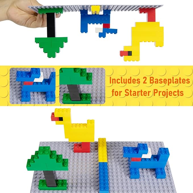 1008 Pieces Classic Building Blocks Bulk with 2 Baseplates, Building Bricks in 7 Size and 8 Color, Compatible with All Major Bricks, for Kids & MOC Lovers