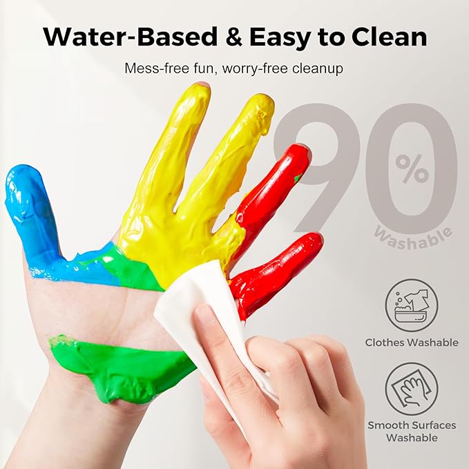 Jar Melo Washable Finger Paints for Toddlers, 12 Colors Large Capacity (2.1fl oz), Non Toxic Baby Paint for Hand and Feet, Safe Art Supplies, Preschool Learning Gifts for Kids Age 2+