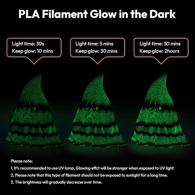 AMOLEN PLA 3D Printer Filament 1.75mm, Glow in the Dark Shiny Multicolor Black Green Filament, Fast Color Change Filament for 3D Printer, Best with UV Lamp, 1kg Spool, Dimensional Accuracy +/- 0.02 mm