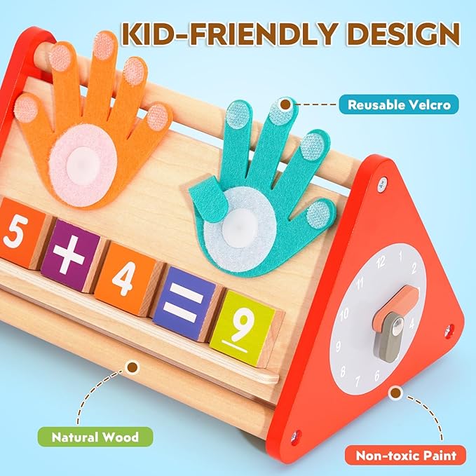 Preschool Learning Toys for Toddlers 2-4, 5-in-1 Montessori Math Manipulatives Number Counting Blocks Abacus Fraction for Kids, Educational Toys for 3-5 Year Old Boys Girls Birthday Gifts