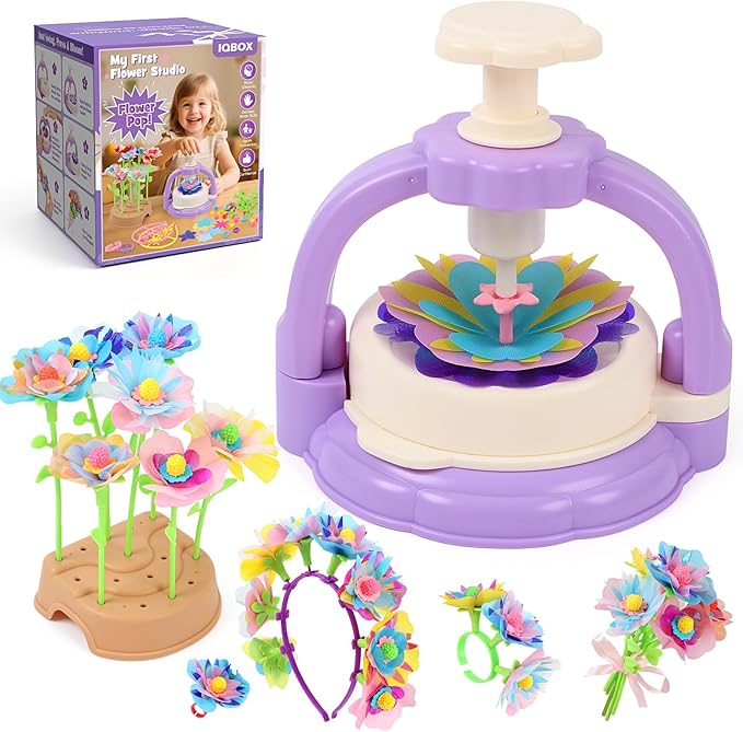 IQBOX Fabric Flower Bouquet Kit, Toys for Kids 4 5 6 7 8 Year Old – Build Your Own Flower Market, Open-Ended STEM DIY Craft Kits for Girls – Creative Birthday Gifts, Perfect for Preschool