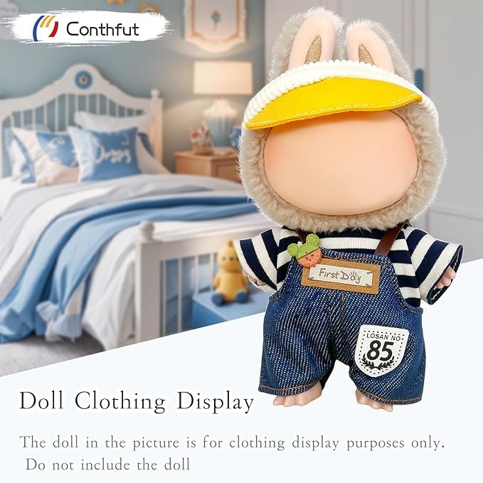 17cm Doll Clothes,15cm Dolls Outfit Set,Accessories for Dolls,Stylish Clothes Set Dress Up (No Doll) (Blue Overalls Suit+Hat)