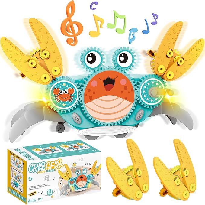 Alritz STEM Gears Toys for Kids，Building Blocks Gear Crab, Learning Educational Toy, Electric & Manual Dual Mode Playset Gift for Boys & Girls Age 3+ Birthdays, Halloween