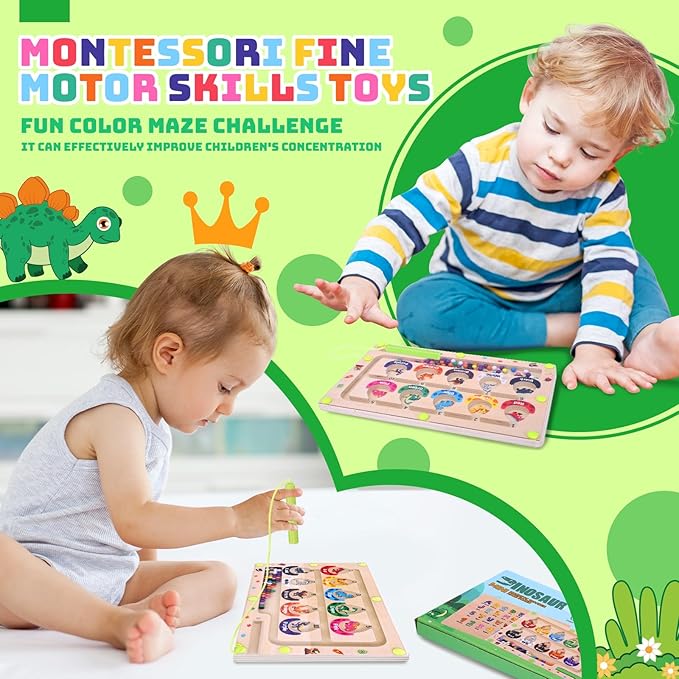 Dinosaur Mini Magnetic Color and Number Maze Montessori Toy for Ages 3 4 5, Toddler Busy Board, Educational Preschool Learning Activities, Ideal Christmas & Birthday Gift for Boys and Kids