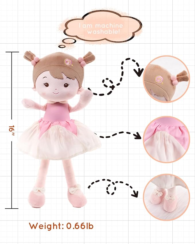 LeyaDoll Soft Baby Doll Toys (16''), My First Baby Rag Doll for 1 Year-Old Girl Birthday Gift, Christmas Plush Toys Gift for Toddler Kids Infants-Princess Lolly
