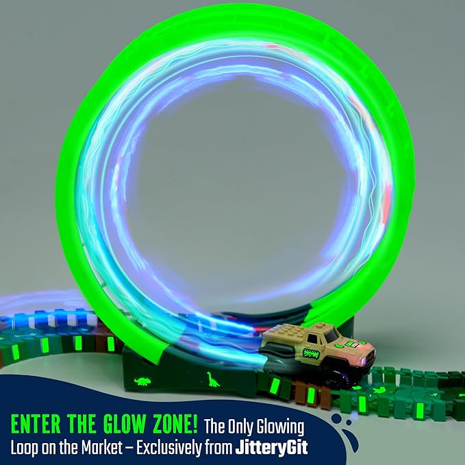 JITTERYGIT Race Track Set Glow in The Dark Track Toy for Boys & Girls Age 3, 4, 5, 6 and 7 (Dino Track Glow Loop)