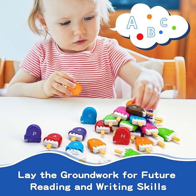 Ice Cream Toys for Toddlers,Montessori Alphabet Learning Color Sorting & Letter Matching Games Preschool Educational Sensory Fine Motor Skills Toy for 3+ Year Old Boys Girls