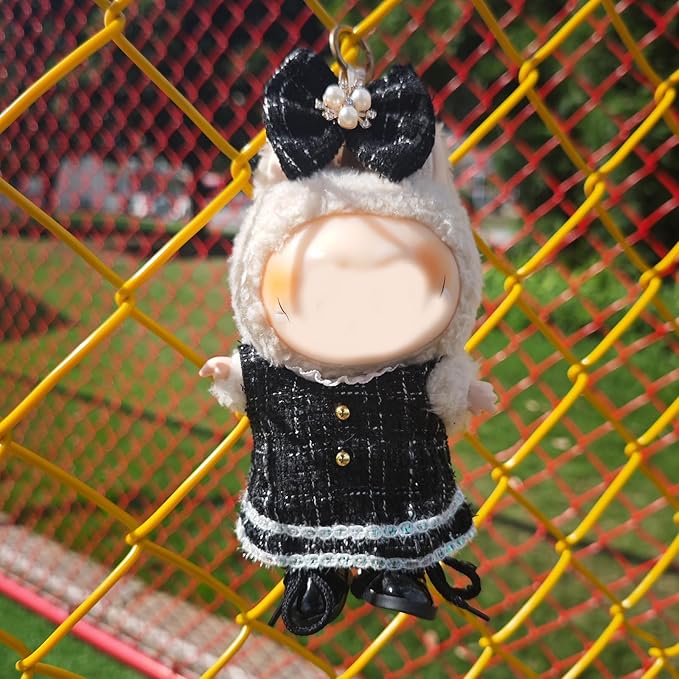 17cm Doll Clothes and Shoes Set, Cute Girls Outfits and Leather Shoes, 4 PCS Black Chic Dress Stylish Outfits Exquisite Accessories