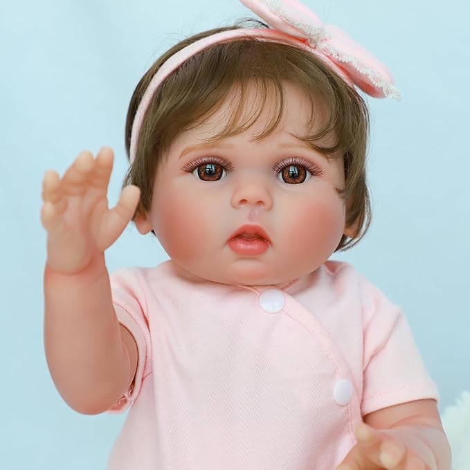 SCOM Reborn Baby Doll Girl - 18 Inch Realistic Real Life Doll with Hair, Silicone Baby with Anatomically Correct, Newborn Lifelike Toddler with Cloth Body & Vinyl for Age 3 4 5 6 + Year Old Gift