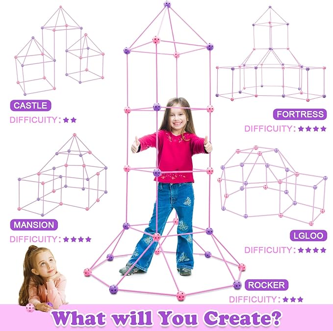 Kids Fort Building Kit 120 Pieces Construction STEM Toys for 3 4 5 6 7 8 9 10 11 12 Years Old Boys and Girls Ultimate Forts Builder Gift Build DIY Educational Learning Toy for Indoor Outdoor