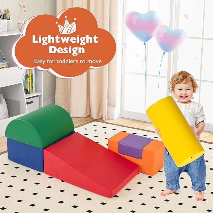 Costzon Toddler Climbing Toys, 6 Pieces Climb and Crawl Playset with PU Cover for Baby Crawling, Climbing & Walking, Indoor Foam Climbing Blocks for Toddlers (Rainbow)