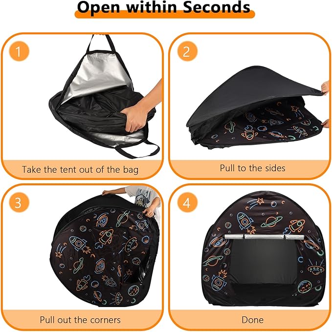 Large Sensory Tent for Kids with Autism- 47x47in Pop-Up Indoor Play Tent with Light for Anxiety Relief and ADHD Support