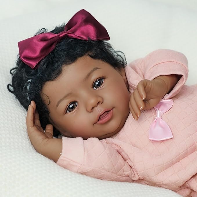 Realistic Reborn Baby Doll Black Girl – 18 Inch Lifelike African American Newborn, Real Life Handmade Soft Body with Accessories Gift Set for Kids 3+