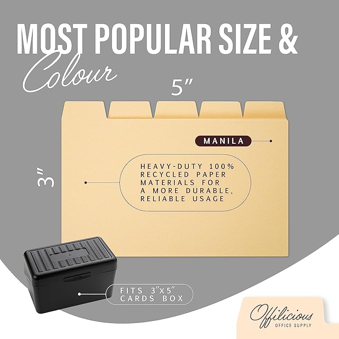 50 Heavyweight Manila Index Card Dividers 3x5 with Tabs & Alphabet Stickers for Recipe Cards