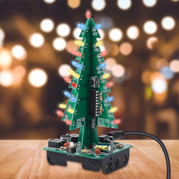 3D Christmas Tree Soldering Kit, Icstation DIY Soldering Practice Kit Spectrum Light Xmas Tree Soldering Assemble Kit for Teaching Learning STEM Educational
