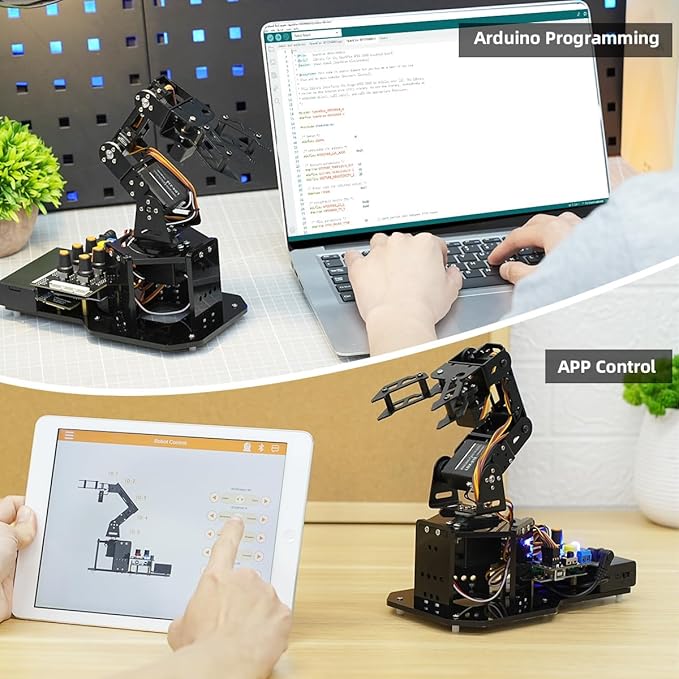 Robotic Arm with Arduino 5DOF/Axis AI Smart Robot Arm Open Source STEM Educational Building Robotics & Engineering Kits, Science/Coding/Programming Set, miniArm Starter Kit