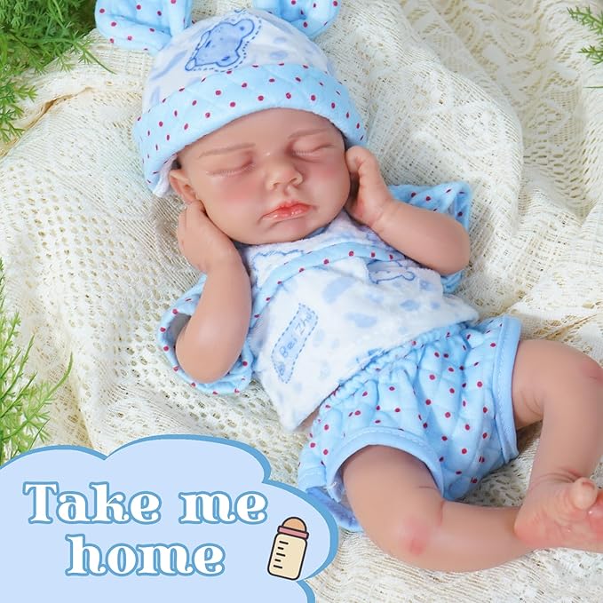 Reborn Baby Dolls Silicone Full Body 12in Weighted Real Life Closed-Eyes Boy Dolls Lifelike Newborn Baby Soft Body Flexible Limbs Not Vinyl