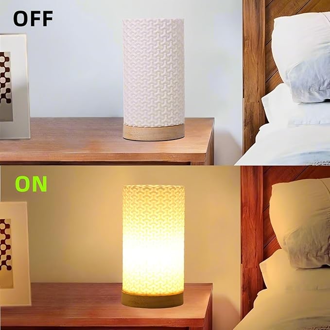 Novelty Small Table Lamp for Bedroom,3 Color Vintage Style Striped Small Night Light Lamp,Mini Minimalist Bedside Lamp with Textured Shade for Living Room Nightstand Small Space Momen Room Office Dorm
