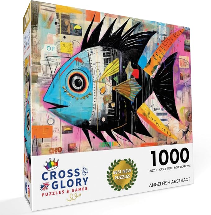 Cross & Glory - Angelfish Abstract - 1000 Piece Jigsaw Puzzle for Adults | Vibrant Artistic Marine Design | Unique Gift | Challenging Brain Teaser