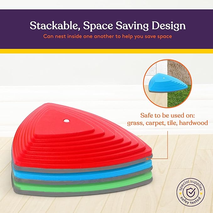 Special Supplies Stepping Stones for Kids Indoor and Outdoor Balance Blocks Promote Coordination, Balance, Strength Child Safe Rubber, Non-Slip Edging (Multi-Color, 12)