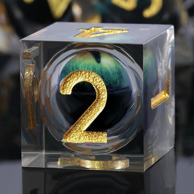 DNDND Eye Resin DND Dice Sharp Edge Resin D&D Die with Gift Case for Dungeons and Dragon Game (Green Dragon Eye)