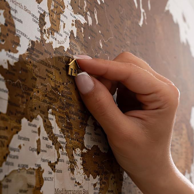Canvas World Map with Cork Pin Board - English Lettering - Decorative Wall Decoration for All Rooms - Canvas Pictures with World Map Motif (150x100 cm, Pattern 17)