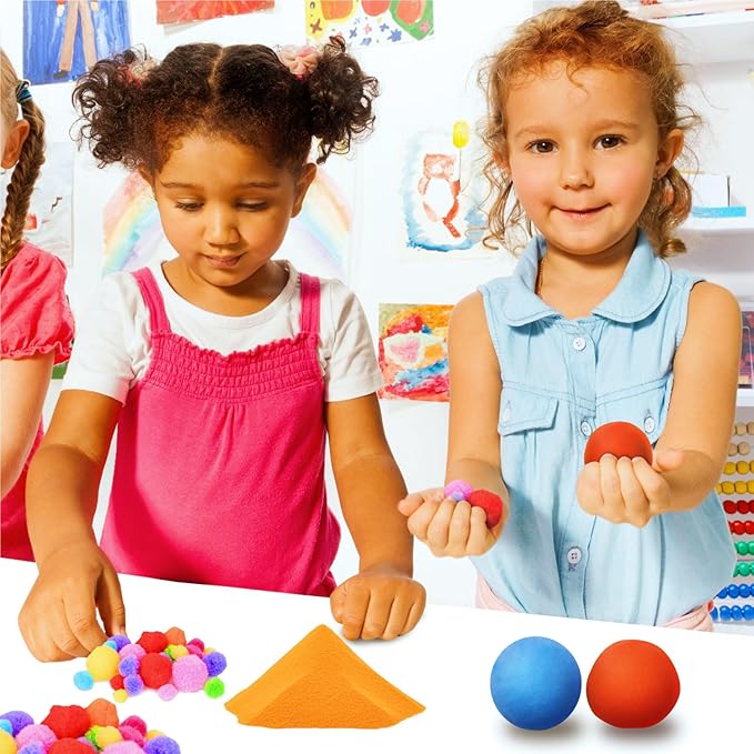 Sensory Kit for Toddlers and Kids - Includes 3 Bins with Lids, Play Tools, Sand, Feathers, Clay, Color Beads and Pom Poms Kids Box Fillers (Starter Set)