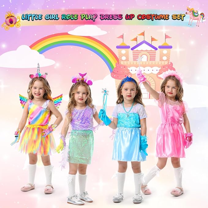 Princess Dress Up Clothes for Little Girl Role Play Costume Gift Set Princess Dress Up Toys for Toddler Girls