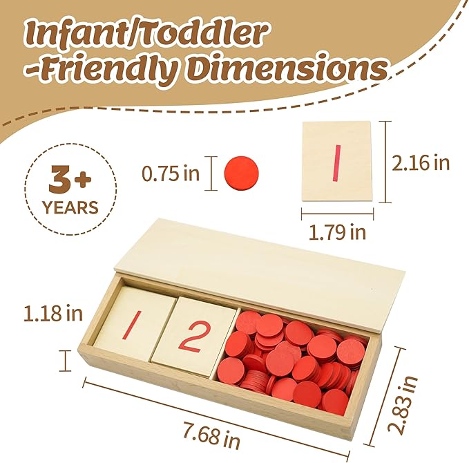 Montessori Wooden Math Counters with Number Cards & Chips 1-10 for Kids 3+ Years Old, Montessori Cards & Counters with Storage Box for Toddlers Math Learning, Preschool Math Toys for Classroom