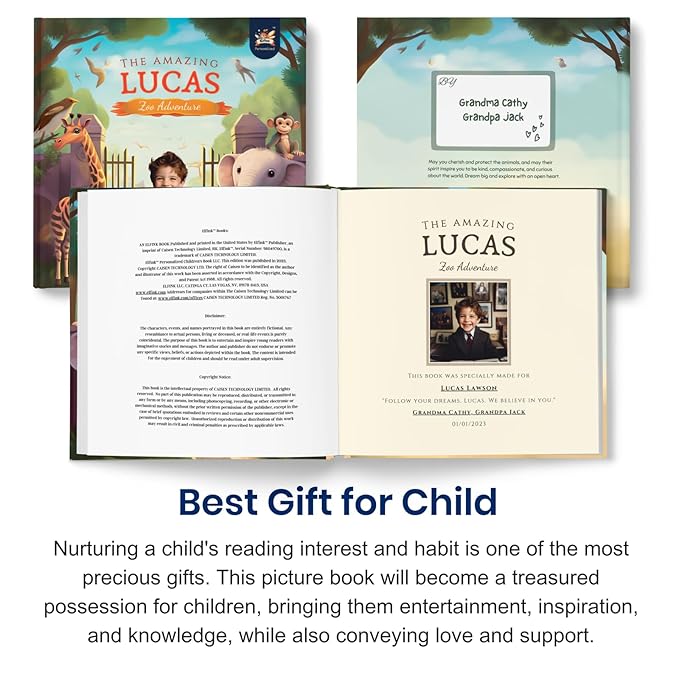 Personalized Children Story Book - Amazing Zoo Adventure - Customized Name & Photo - Baby Gifts - Kids Engaging Story - Elfink (Soft Cover)