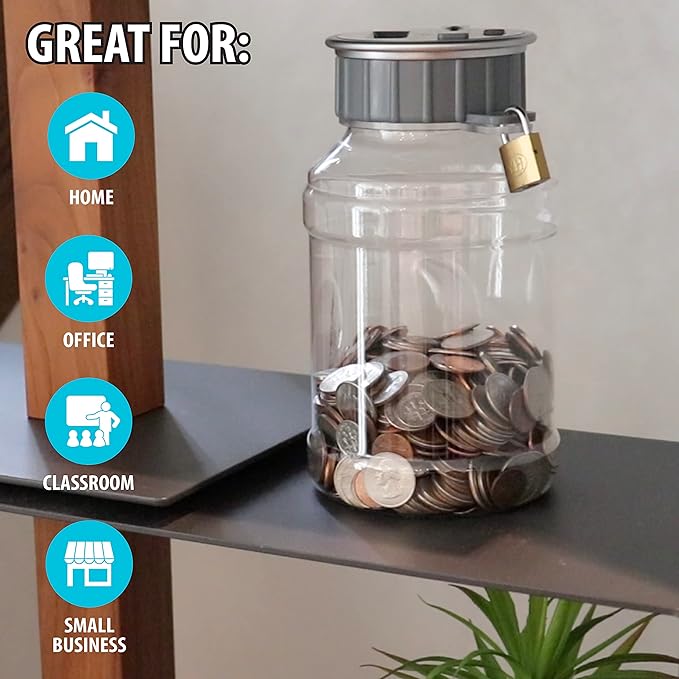 Locking Digital Coin Bank Savings Jar - Pennies Nickles Dimes Quarter Half Dollar Change Counter | Clear Jar with LCD Display