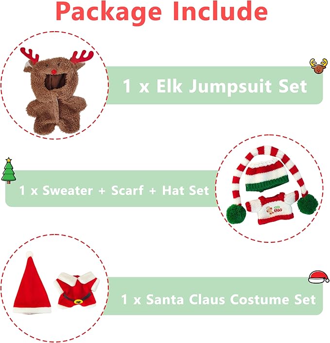 3 Pack Christmas Clothes for 17cm Doll (No Doll), Outfits for 15/17cm Dolls, Stylish Adorable Christmas Clothe Accessories