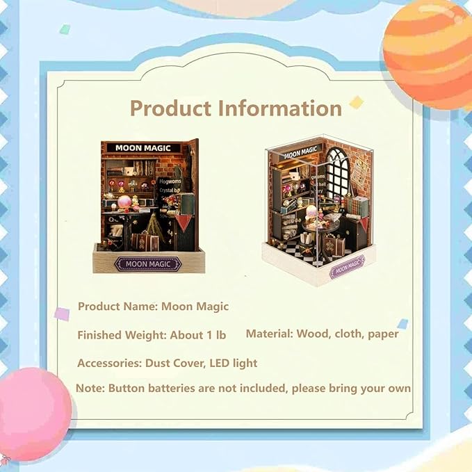 OZJAY DIY Miniature House Kit with Dust Proof Cover, 1:24 Scale Creative Room Mini DIY Wooden Dollhouse Miniature Kit for Adults Teen(Moon Magic)