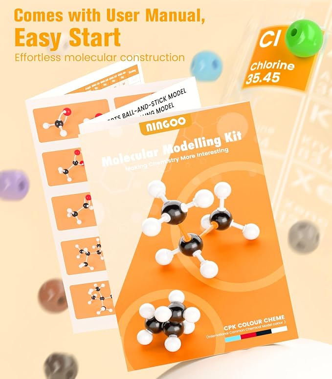Organic Chemistry Model Kit-124 PCS,Portable Molecular Model Kit for Chemistry Classes,Atomic Element Model Set for Organic＆Inorganic Learning,Supply to Students ＆ Teachers