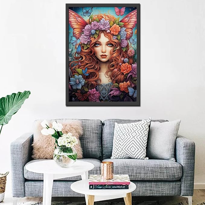 Tucocoo Flower Fairy Girl Jigsaw Puzzle 1000 Pieces Puzzles for Adults, Butterfly Woman Art Jigsaw Puzzles for Challenging Family Activity Games 27 x 20 inch Colorful DIY Puzzle for Home Decor Gifts