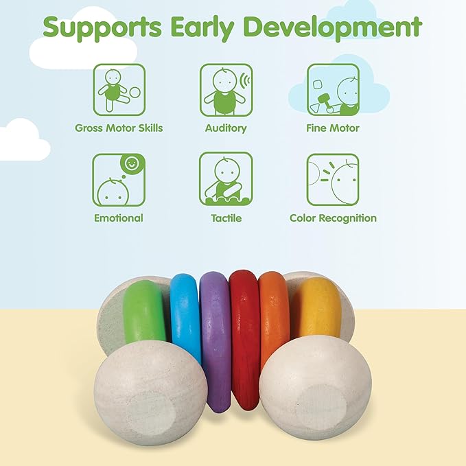 PlanToys® Wooden Baby Push Toy Car | Colorful Montessori Toy for Infants | Wooden Baby Toy with Flexible Body | Sensory & Motor Skill Development Toy for 6+ Months