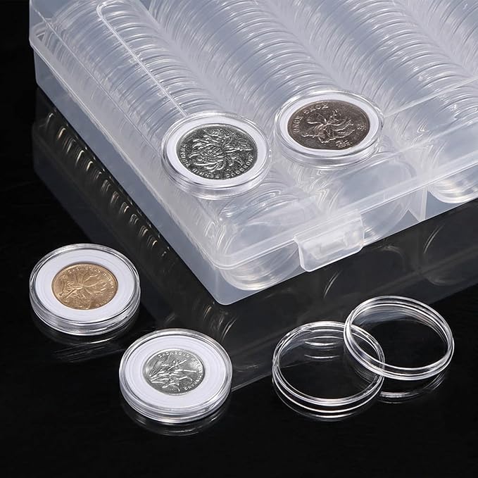 300PCS Coin Capsules, Coin Holder with Gaskets, 4 Sizes (20/25/27/30mm) Plastic Coins Protector Case with Plastic Storage Organizer Box for Collectors Coins Collection Supplies