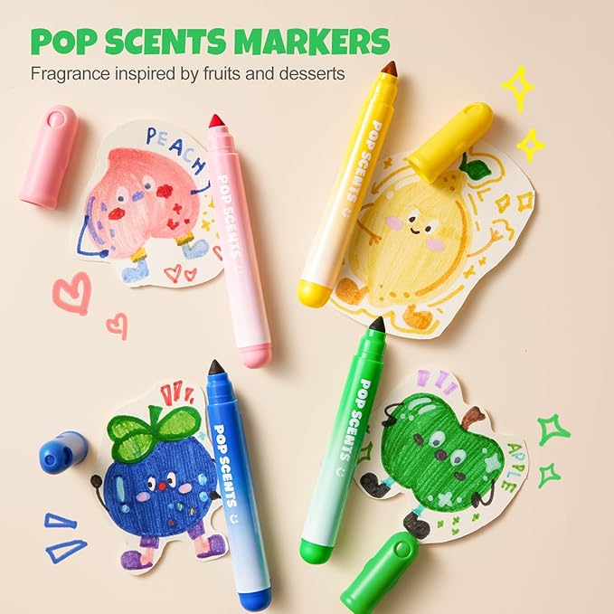 Jar Melo Scented Washable Markers for Kids Ages 4-8, Coloring Markers for Toddlers 2-4, Safe and Non-toxic Water-Based Paint Drawing Kit with Storage Case, School Art Supplies, 12 Colors