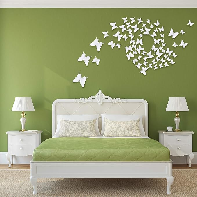 BBTO 48 Pieces Butterfly Wall Decor DIY Mirror 3D Butterfly Stickers Removable Decals for Home Bedroom School Bathroom Living Room Decor(White)