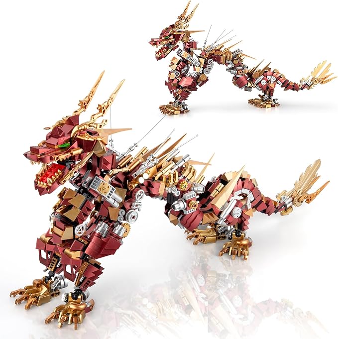 HIGH GODO Dragon Building Blocks Sets for Adults, Red Mechanical Dragon Animal Building Model Collectible Display Toys, Cool Toys Gifts for Fans Teens 14+ (1596 Pieces)