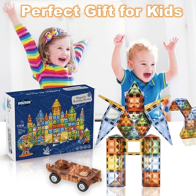 Magnetic Tiles 110PCS - 3D Lighted Magnet Building Blocks for Kids,Creative Dinosaur Toys Educational Sensory Stack STEM Construction Toys for Kids Ages 3 4 5 6 8 10+ Year Old Boys Girls