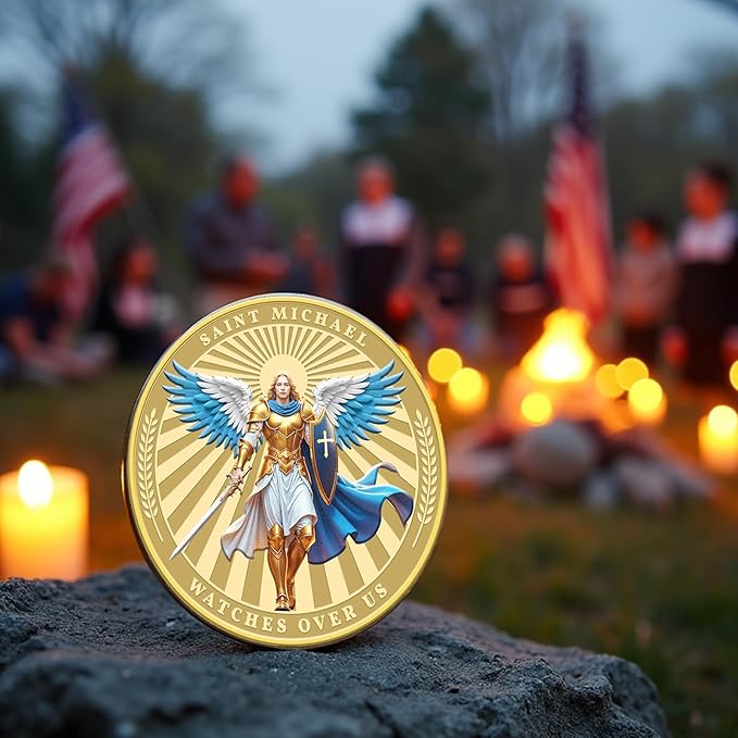 Saint Michael Watches Over Us Challenge Coin – Zinc Alloy Commemorative Coin – 3D Engraved Pocket Token Medallion for Collectors – Veterans Law Enforcement Military Police First Responder Gift