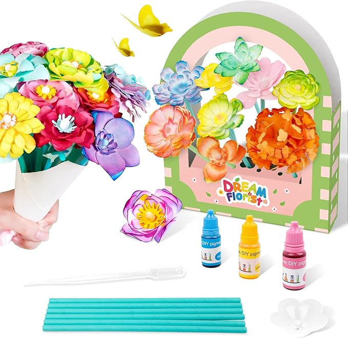 SkilLify Flower Craft Kits,DIY Paper Arts and Crafts Bouquet Toys for Kids, Create 3D Color Changing Blossoms, Educational Science Activity Preschool,Birthday Gifts for 4 5 6 7 8+Year Old Girls & Boys