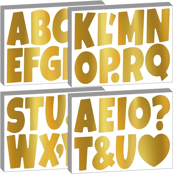 Bemeol Letter Stickers 378 Pcs Bulletin Board Letters for Classroom 4 Inch Alphabet Cutout Letters for Poster Board Display Home Classroom School Decor(Gold)