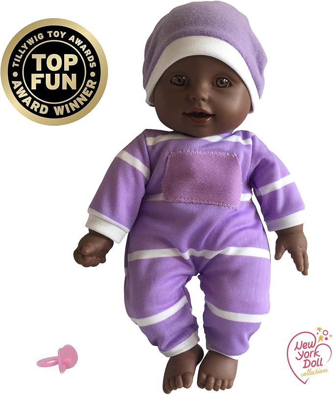 The New York Doll Collection 11 inch Soft Body Baby Doll in Gift Box - 11" Doll Toy for Kids, Boys, Girls and Toddlers - Baby Doll Pacifier Accessory Included (African American)