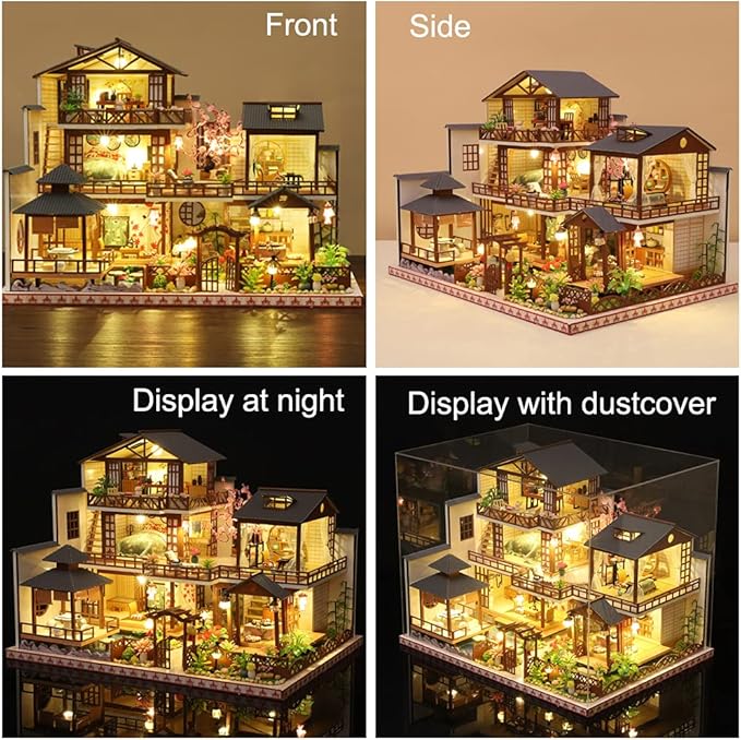 Yuzhen DIY Miniature Dollhouse Kit with Furniture and LED Lights, Japanese Wooden Dollhouse Includes Dustcover and Music Box, Collectibles for Hobbies