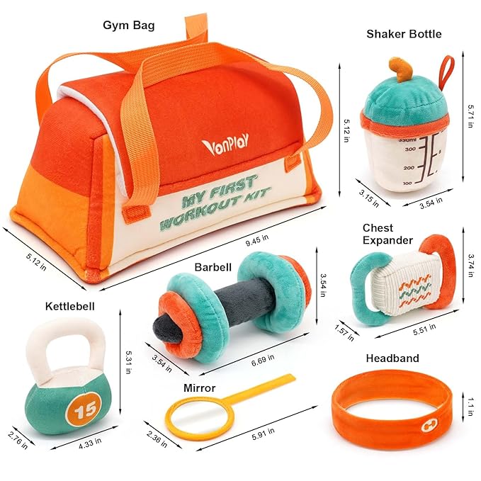 Vanplay Baby Toys 0-12 Months, Workout Plush Toy with Rattle for 0-3-6 Month, Sensory Montessori Toys for Babies 6-12-18 Month, Baby Boys Girls Birthday Shower Gifts for 7 8 9 10 Month