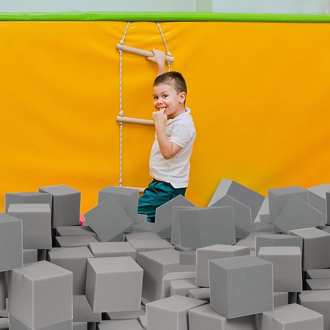 TRENDBOX 48 PCS 5" x 5" x 5" Foam Pit Blocks Sponge Cubes Foam Pit Cubes Sponge Blocks for Amusement Park, Gymnastics, Freerunning and Parkour Courses - Drak Gray