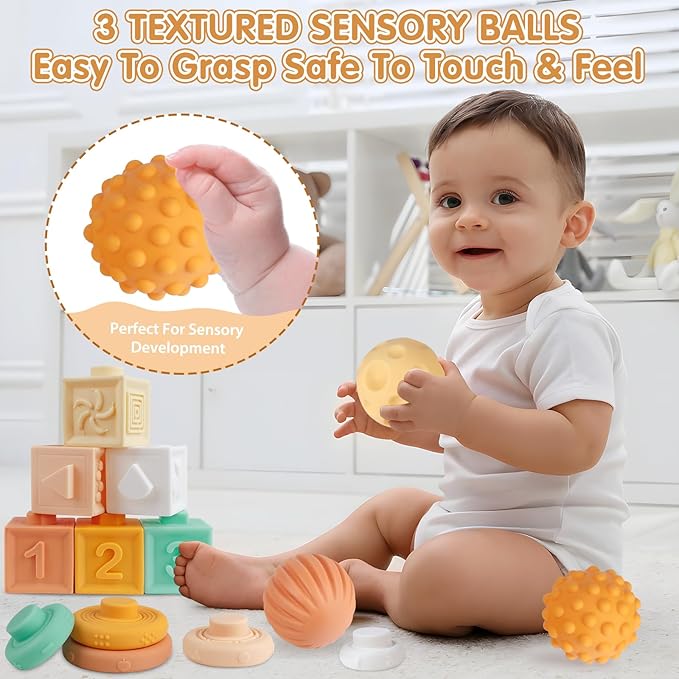 Montessori Toys for 6 Month Old 1+ Year Old 6 in 1 Musical Instruments for Toddler Stacking Blocks Development Learning Educational Toy with Wooden Xylophone for 6 7 8 9 Months Baby Birthday Gift
