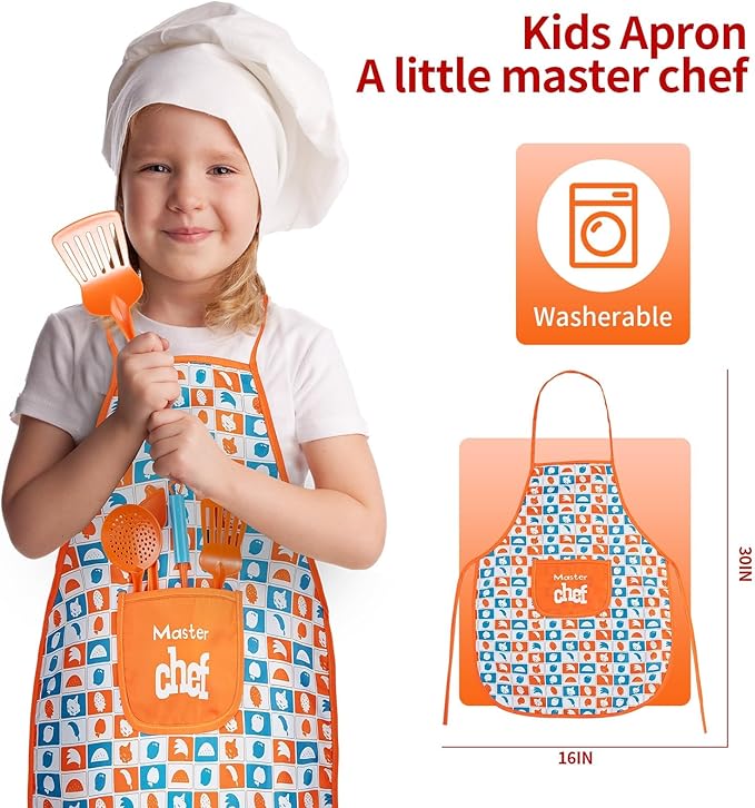 Play Kitchen Accessories - 46Pc Kids Kitchen Playset with Kids Pots and Pans Playset, Pizza Toy, Play Food with Play Fruit Veggies, Kitchen Toys, Cooking Utensils Toy, Apron, Boys Girls Gift
